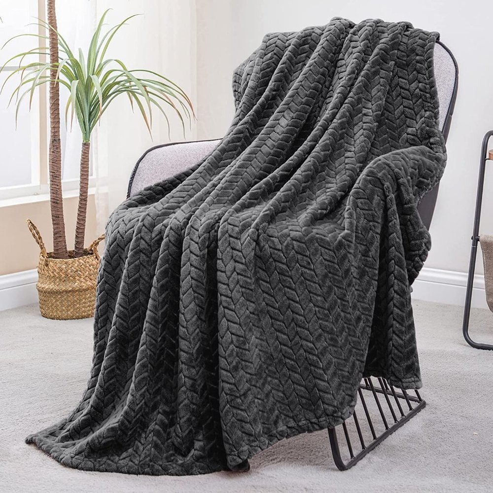 Tan/Beige Neutral Knit Jacquard Weave Pattern Decorative Warm Flannel Blanket - Picture 9 of 16
